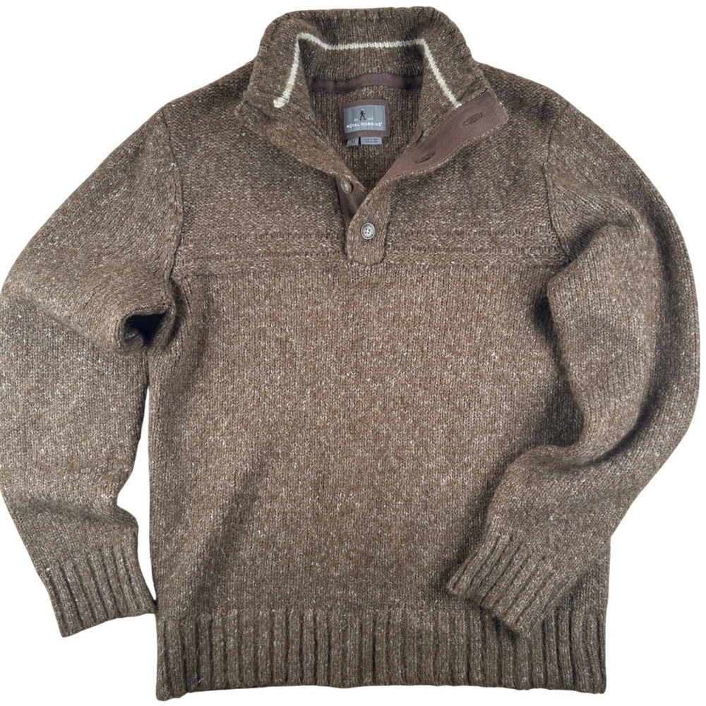 Royal Robbins Sequoia Pullover Sweater Mens M Brown Wool Blend Cabin Outdoorsy